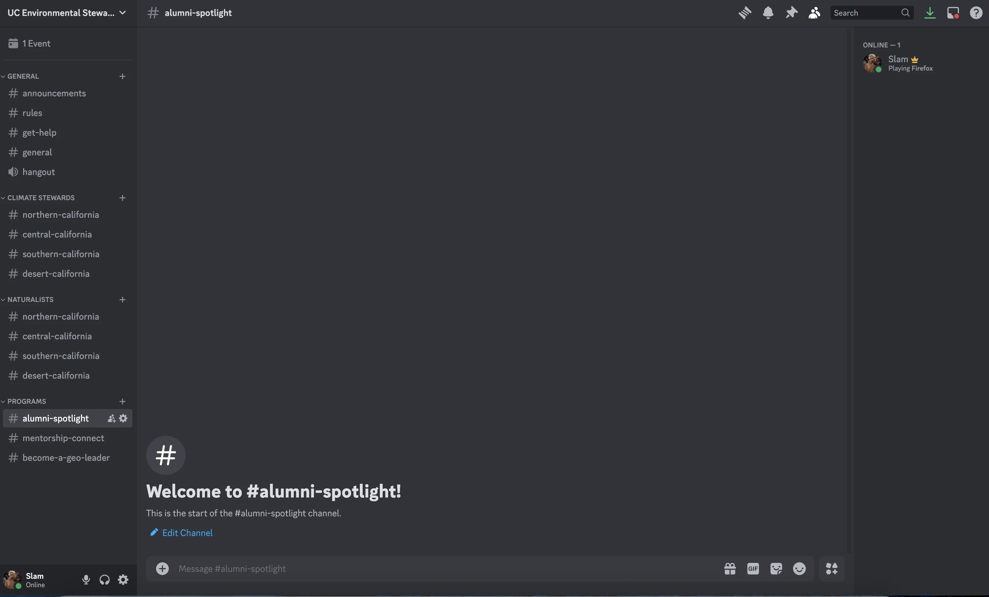 Discord server prototype for UC Environmental Stewards