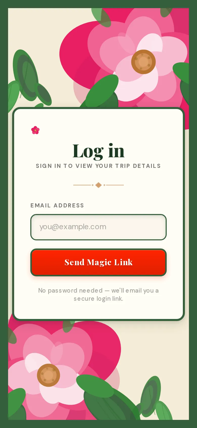 Magic link login page