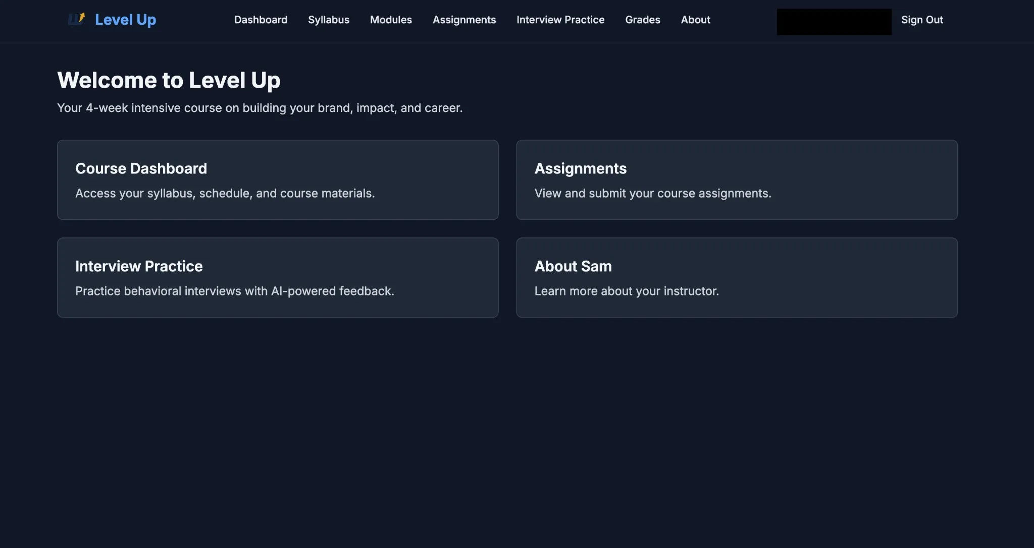 Level Up LMS dashboard