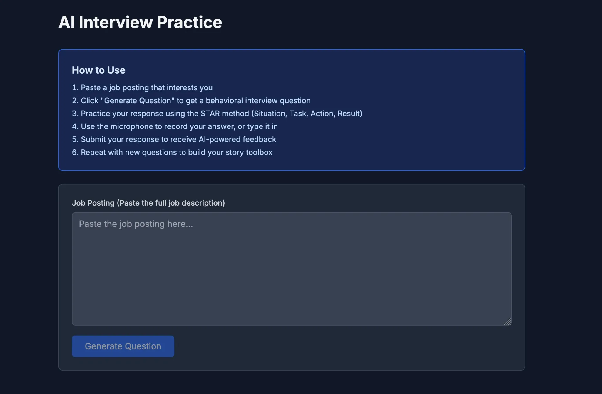 AI Interview Practice interface