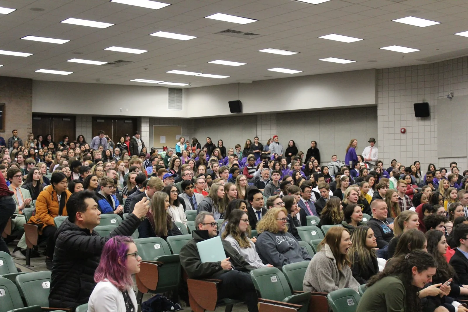 A packed auditorium of high school competitors at the Spartanvitational