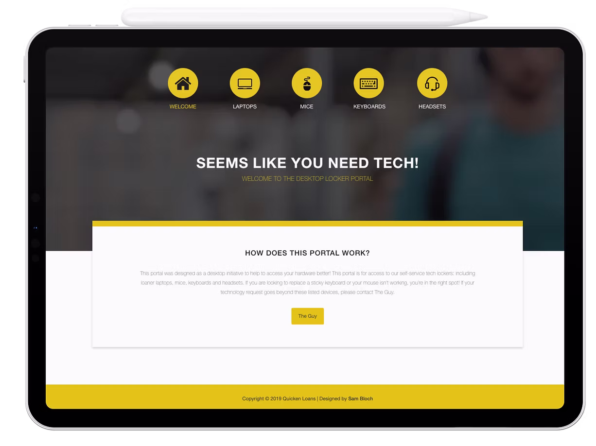 Desktop Locker Portal — welcome screen on iPad