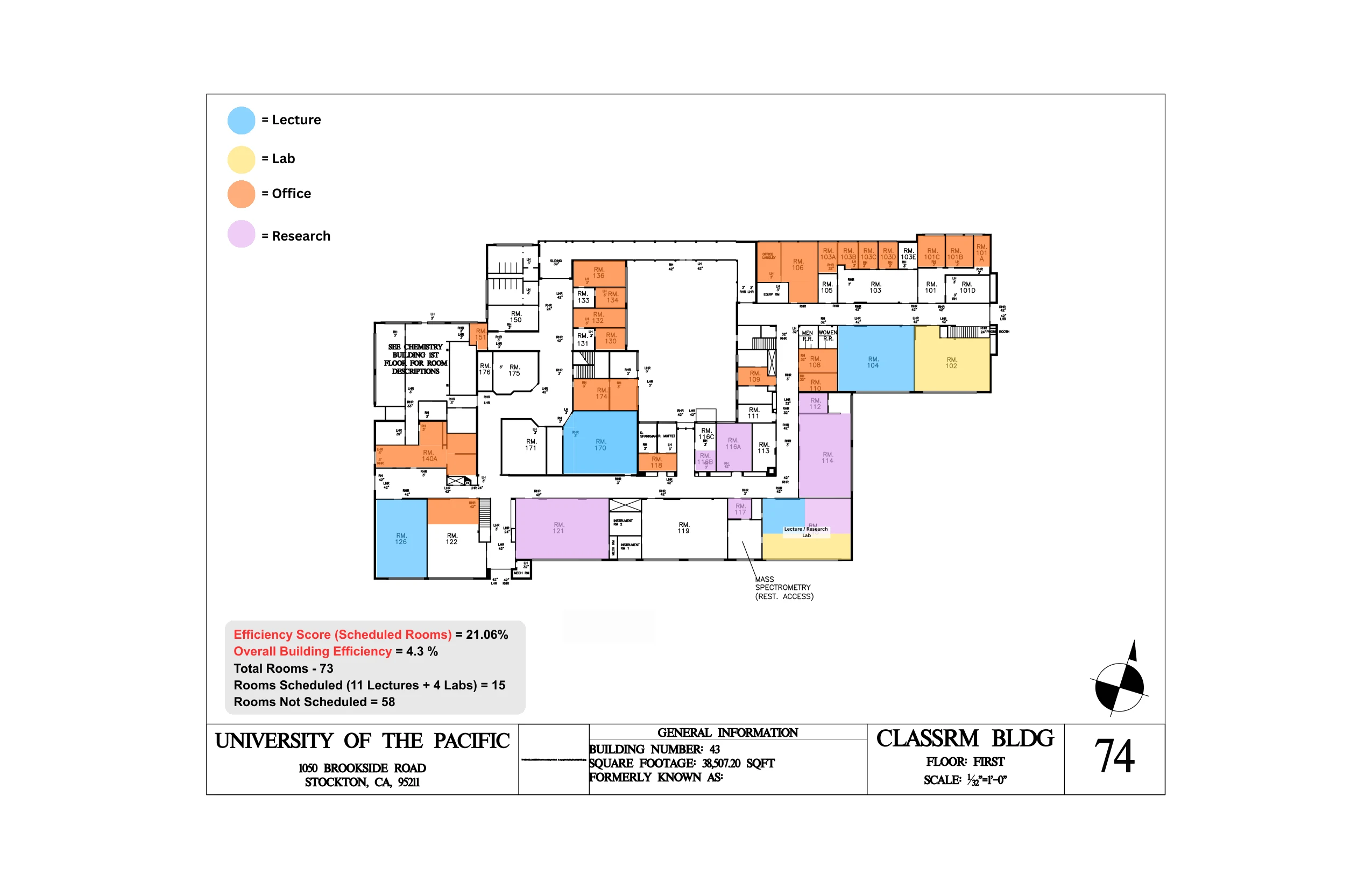 Classroom Building floor plan with utilization color-coding